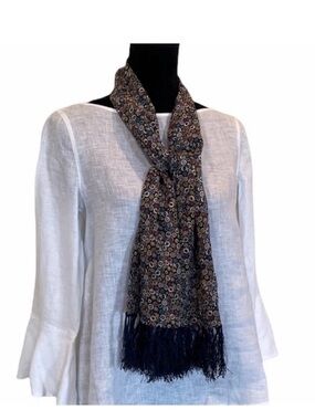 Smithsonian 100% silk fabric abstract print pattern unisex scarf fringe accent